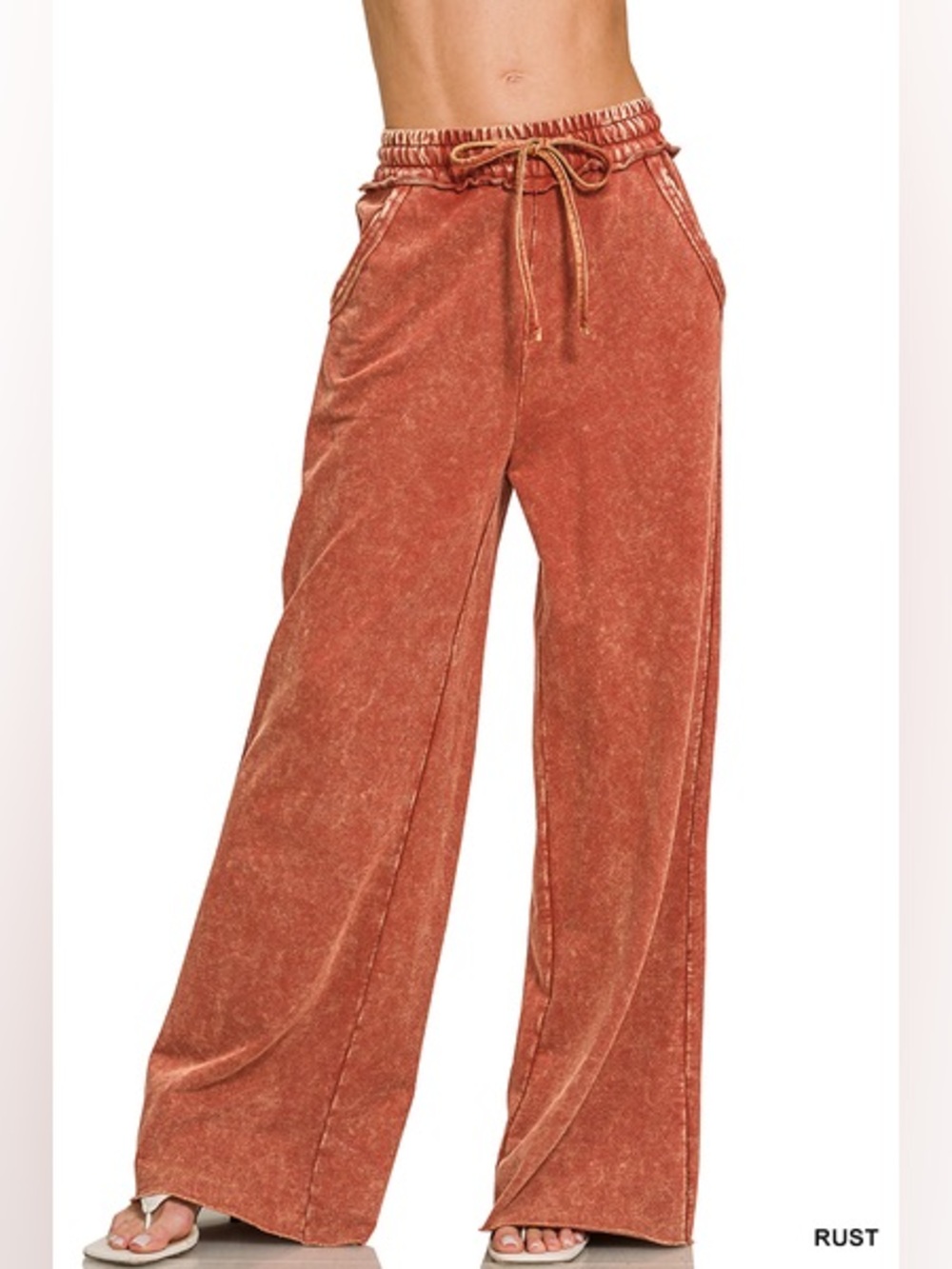 Zenana French Terry Rust Wide Leg Pants